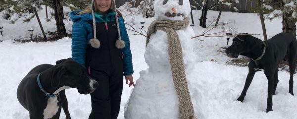 Lily with Kit and Alder (and the Snowman)